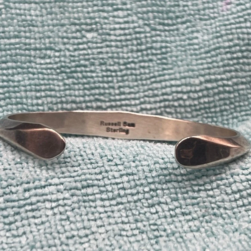 Russell Sam Sterling Silver Cuff Bracelet Blue Stone 26g .25